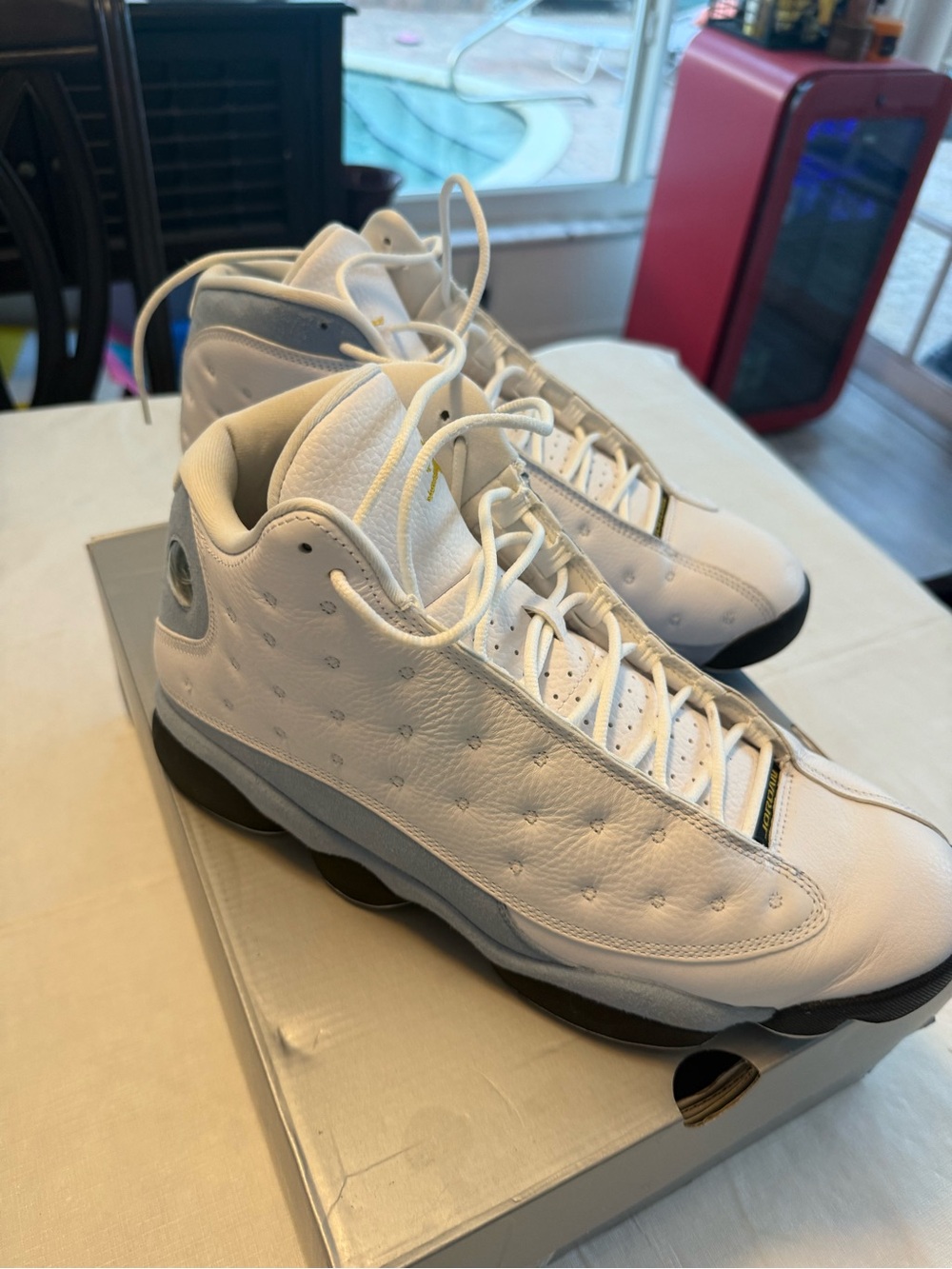 Retro Jordan 13’s Men's White and Light blue Leather Basketball Shoes